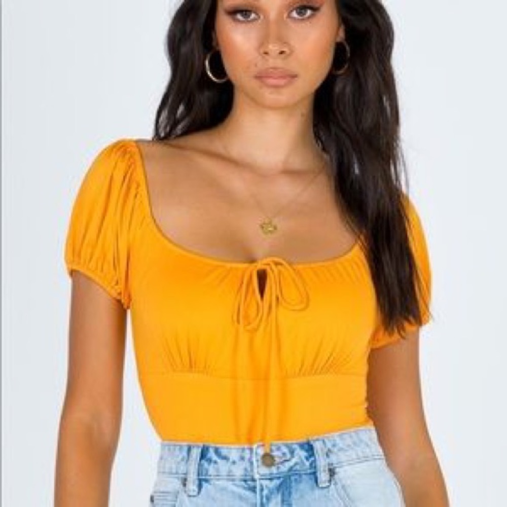 Princess Polly orange bodysuit with tie in front size 2